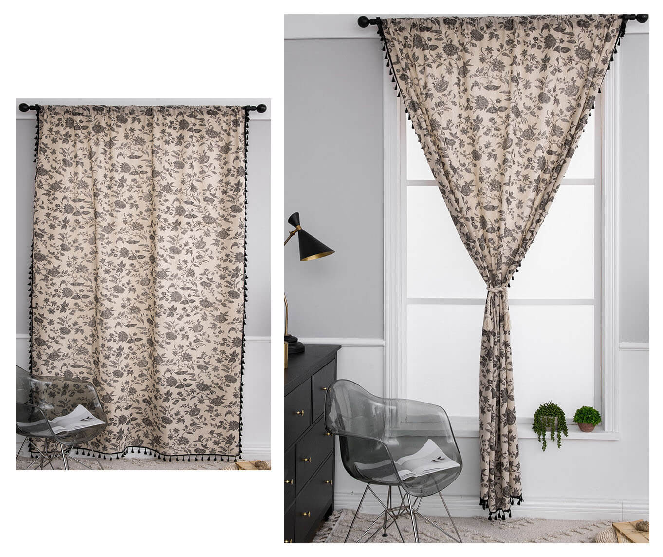 Cotton Linen Window Curtains, 1 Pair