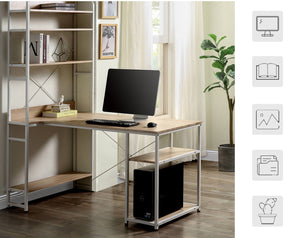 Home Office computer desk,Metal frame and MDF board,5 tier open bookshelf